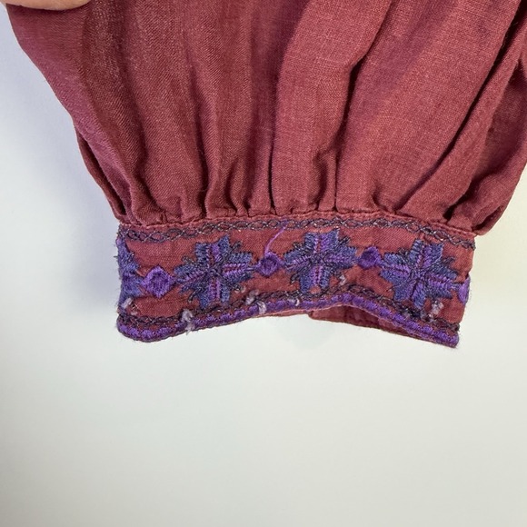Sundance Christiane Embroidered Blouse PM Burgundy Purple Boho Ramie Top $138 - Picture 5 of 14